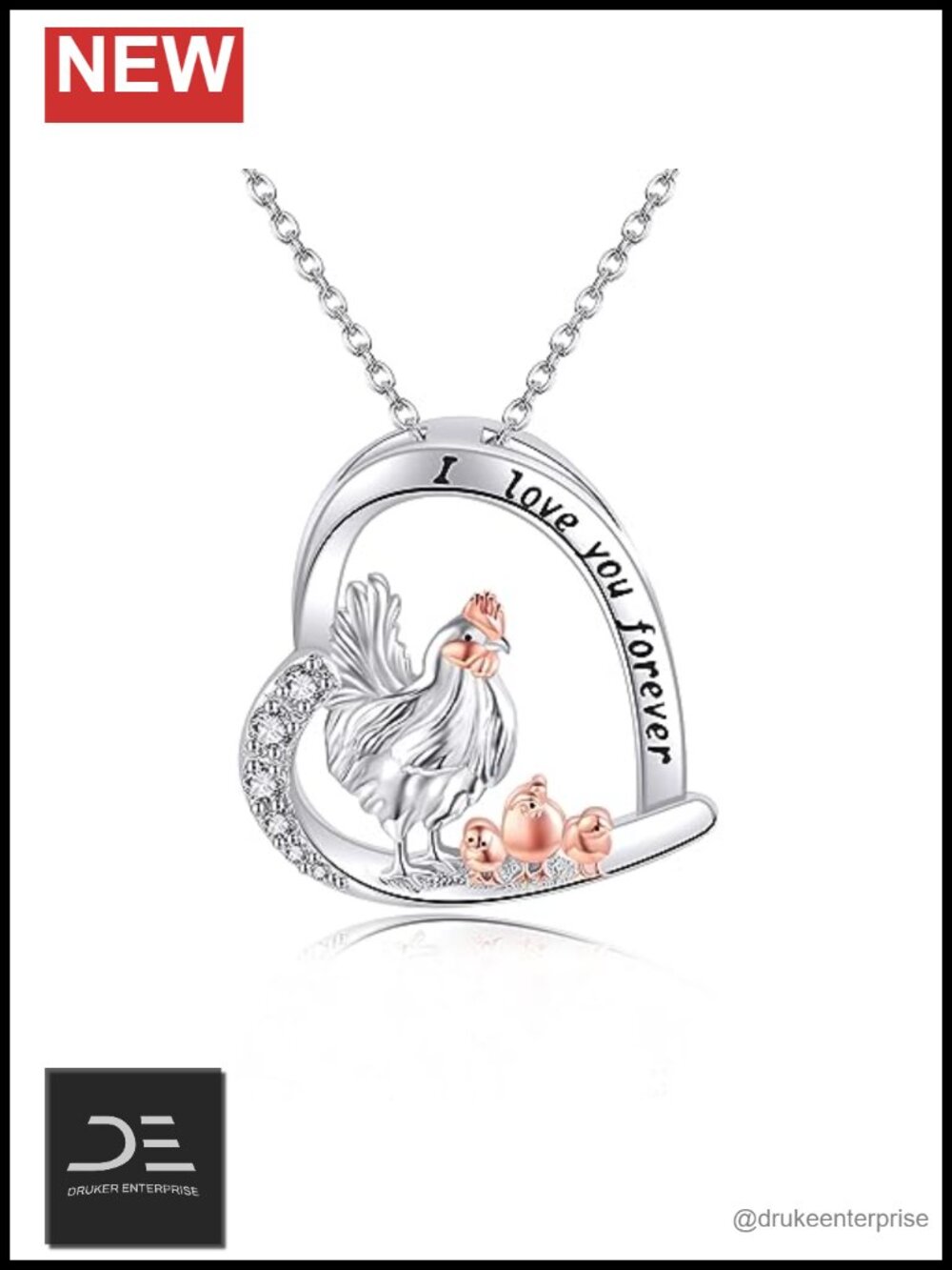925 Sterling Silver Hen Rooster Pendant Necklace 18" Chain Chicken Lover